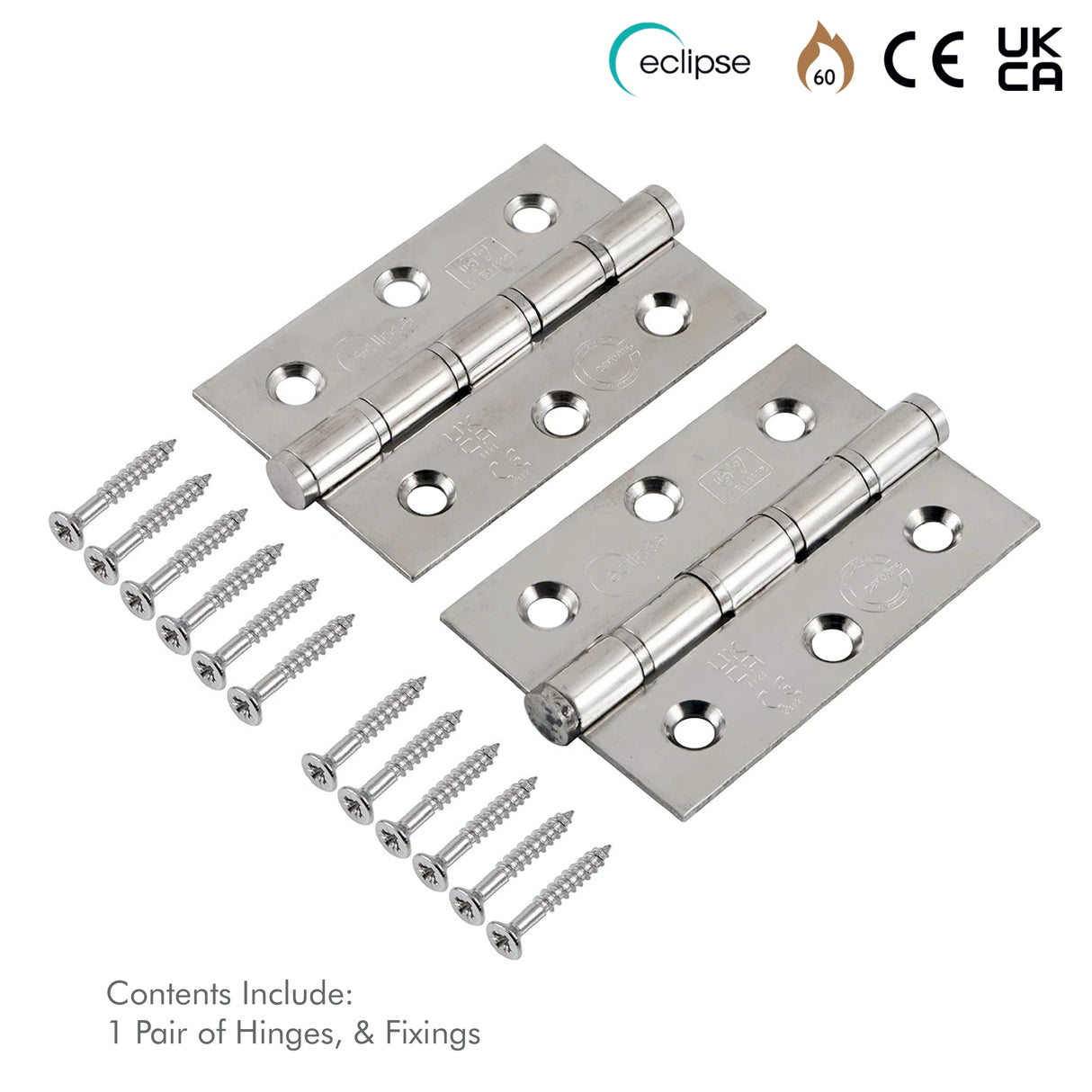Internal Door Hinges Eclipse 76x52mm Ball Bearing Grade 7, Includes Screws, 1 Pair