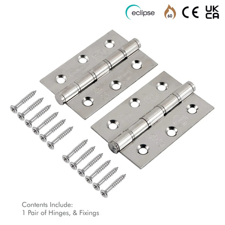 Internal Door Hinges Eclipse 76x52mm Ball Bearing Grade 7, Includes Screws, 1 Pair