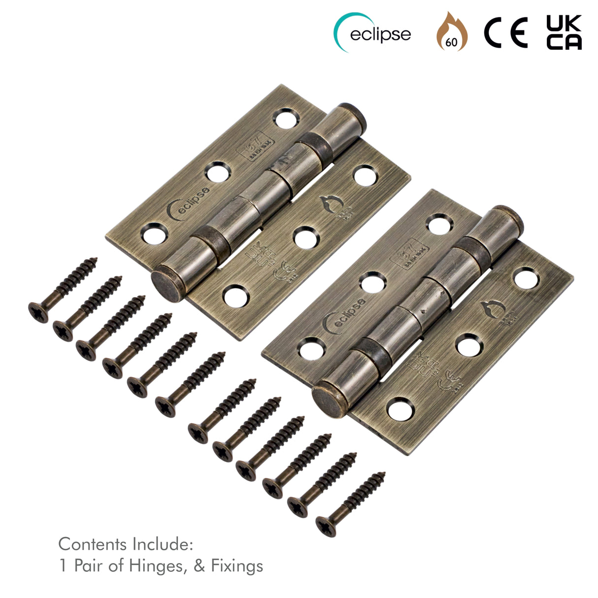 Internal Door Hinges Eclipse 76x52mm Ball Bearing Grade 7, Includes Screws, 1 Pair