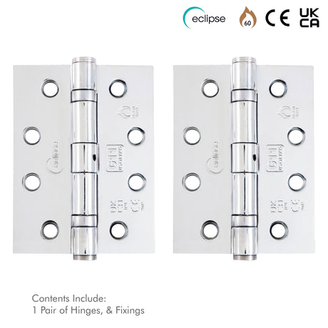 Internal Door Hinges Eclipse 102x76mm Ball Bearing Grade 11, Includes Screws, 1 Pair