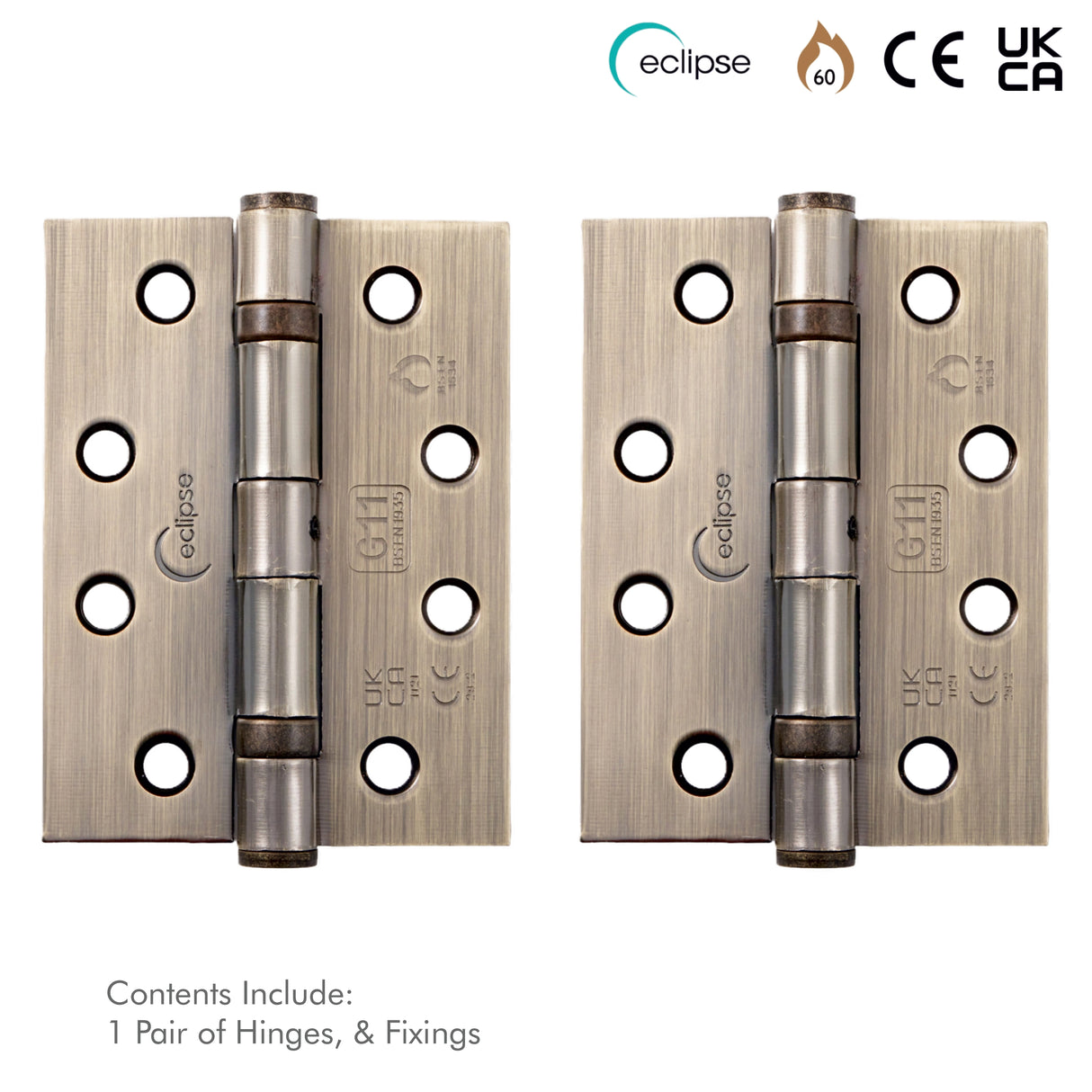 Internal Door Hinges Eclipse 102x76mm Ball Bearing Grade 11, Includes Screws, 1 Pair